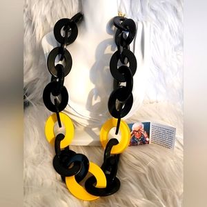 Rara Avis by Iris Black & Yellow Resin Link Necklace